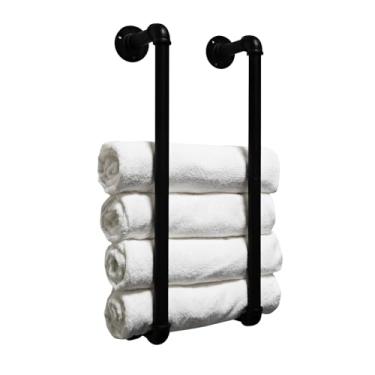 Imagem de Toalheiro para banheiro montado na parede 61 cm, organizador de toalhas de cachimbo industrial (preto)