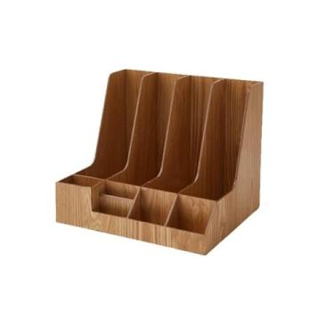 Imagem de Escritório Organizador de arquivos mesa com compartimentos verticais multifuncionais para revistas e literatura em papel Organizador de mesa(Natural)