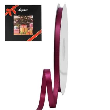 Imagem de LIUYAXI Fita de cetim de dupla face bordô, 1/4" x contínuo 50 jardas, fitas finas perfeitas para embrulhar presente, cartão de convite de casamento, laços de cabelo, etiqueta, arranjo floral, artesanato DIY