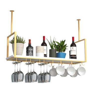 Imagem de Rack de teto para copos de vinho, rack de vinho de metal suspenso com suporte de vidro, suporte de caneca e prateleira, suporte de armazenamento de garrafa de vinho, suporte de exibição de cálice