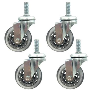 Imagem de Rodízios resistentes de 7,6 cm (75 mm) - Rodízios giratórios de poliuretano para carrinhos e móveis, carga de 135 kg, haste de rosca de 30 mm, pacote com 4 com freio para facilitar o movimento