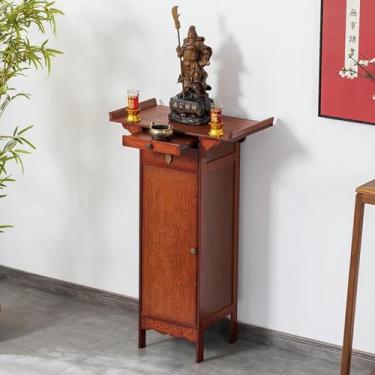 Imagem de Mesa de altar de Buda de bambu, mesa de meditação pessoal do santuário com gavetas, mesa de oferta de pedestal de armário chinês para sala de estar, decoração espiritual e solução de armazenamento