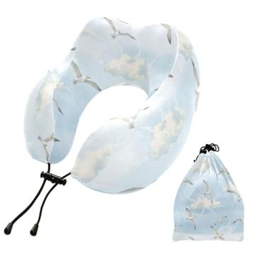 Imagem de Burbuja Almofada de pescoço de gaivota para viagem, almofada de viagem de espuma viscoelástica para suporte de cabeça de carro de avião dormindo, lavável na máquina e portátil