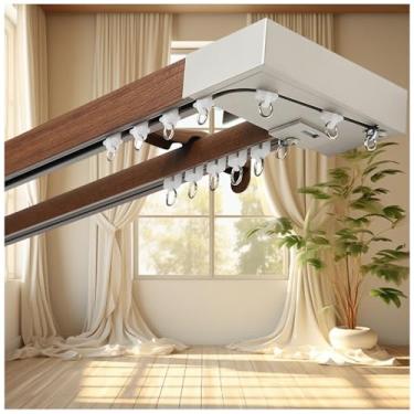Imagem de Conjunto de varão de cortina de alumínio - trilho de cortina deslizante de trilho duplo para divisor de quarto e cortina de trailer, suporte de parede 420 cm - perfeito para Windows e soluções de