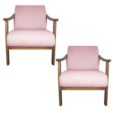 Imagem de Kit 02 Poltrona Liz Base Madeira Suede - Amarena Móveis, Rosa Bebê