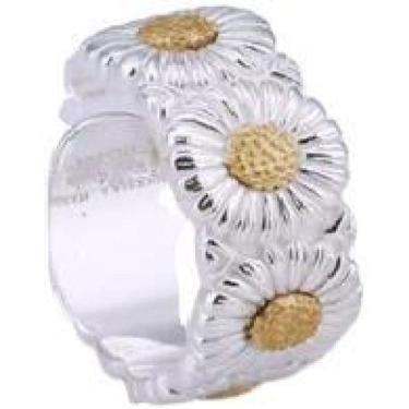 Imagem de Anel Prateado Ajustável Flor Branca Com Amarela Margarida