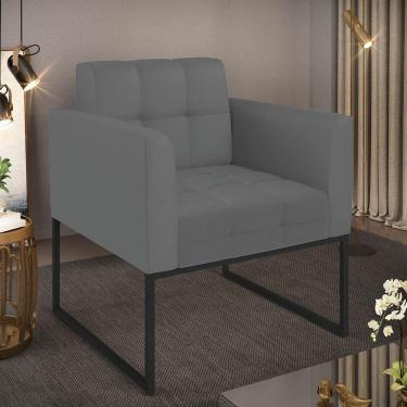 Imagem de Poltrona Sala Decorativa Elisa Base Industrial Preta Sintético Grafite D03 - D`rossi