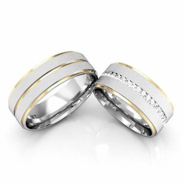 Imagem de Alianças Namoro De Prata Friso Banhado A Ouro Linha Carrê