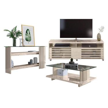 Imagem de Rack Bancada Com Aparador E Mesa De Centro Frizz Cross Calacata Off White - Madetec