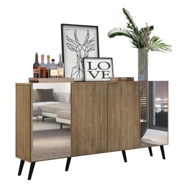 Imagem de Aparador Buffet 4 Portas Com Espelho Retrô Vegas Multimóveis V3562 Rustic/preto Rustic/preto