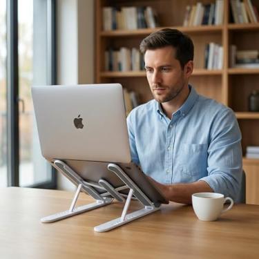 Imagem de Suporte ajustável para laptop de mesa – suporte de laptop dobrável e portátil, suporte ergonômico de vários ângulos para computador, suporte para notebook de dissipação de calor adequado para MacBook