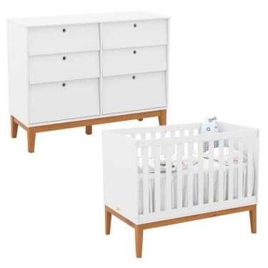 Imagem de Berço Americano E Cômoda 6 Gavetas Unique Branco Soft Eco Wood - Matic