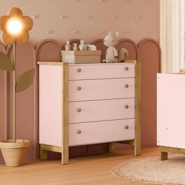 Imagem de Comoda Infantil Flora 4 Gavetas Rosa Acetinado - Qmovi