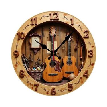 Imagem de Relógio De Parede Silencioso De Madeira Com Design De Guitarra 2D Para