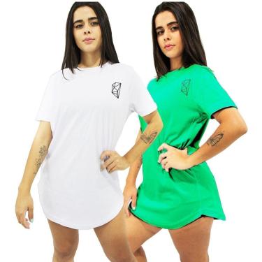 Imagem de Kit 2 Camisetas Longline Blusa Feminina Slim Sobre Legging Estampada Academia Fitness-Feminino