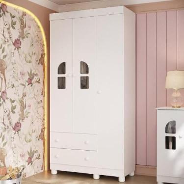 Imagem de Guarda-roupa Infantil 92cm Com Vidro 3 Portas E 2 Gavetas Nina Multimó