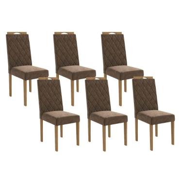 Imagem de Cadeira De Cozinha 2cad152ea Kit 6 Un Eucalipto Suede Marrom A033