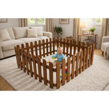 Imagem de Cercado Infantil de Madeira Cor Betume Modular e Seguro - Betume - Cri