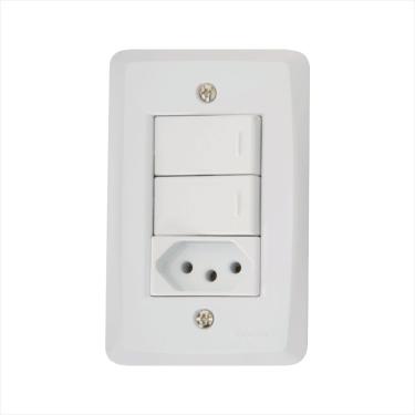 Imagem de Conjunto 4x2 com 2 Interruptores Simples 10 A 250 V e 1 Tomada 2P+T 10 A 250 V Tramontina Lux2 Branco