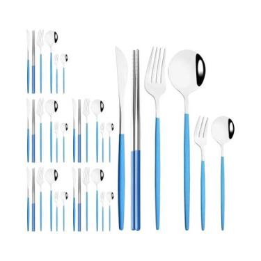 Imagem de Conjunto De Talheres De Aço Inoxidável Preto E Dourado 36 Peças: Faca,