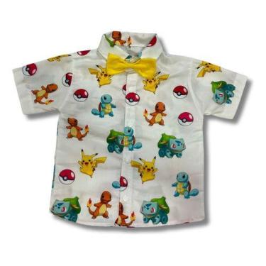 Imagem de Camisa Infantil Temática Pokémon Picachu Gravata Brinde - - Pequenos E