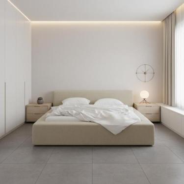 Imagem de Cama Estofada QueenSiena 1.60m Moderna Em Linho Base Baixa Design Mini