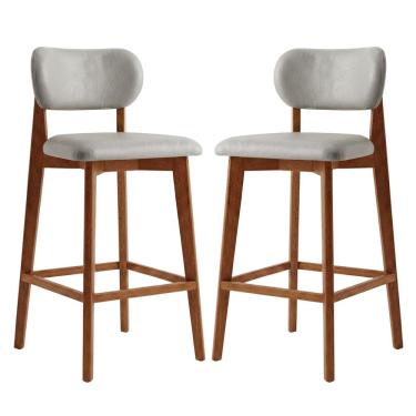 Imagem de Kit 2 Banquetas em Madeira Laura Estofada Couríssimo Palha CCS