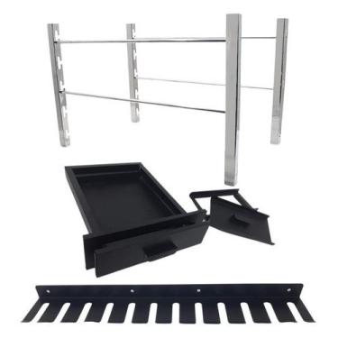 Imagem de kit suporte 80cm c/gaveta cinzas e porta espeto 12 - preto - INOX LAUR