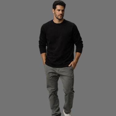 Imagem de Blusa Moletom Manga Longa Gola Careca Canelada Malwee, GG, Preto