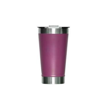 Imagem de Copo Térmico Cerveja Chopp Inox Com Tampa Abridor 480ml Xtuned, Rosa e