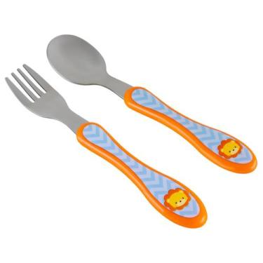 Imagem de Kit talher infantil animal fun buba garfo colher bebê inox - leão, Lar