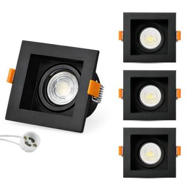 Imagem de 3 Spots Recuado Embutir Luminária + Lâmpadas Led Mr16 Dicroica Gu10 Qu