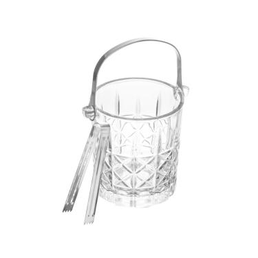 Imagem de Balde para Gelo de Vidro C/Alça e Pegador Aço Inox Flor de Lótus 1 Litro 22,5x12,5cm Wolff