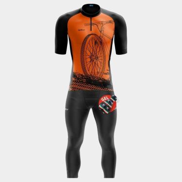 Imagem de Conjunto de Ciclismo Masculino Camisa Manga Curta e Calça de Forro Gel Proteção Uv-Masculino