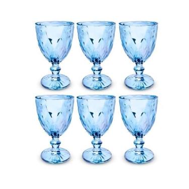Imagem de Conjunto 6 Taças de Vidro Azul Milbani 330ml Mesa Posta Drinks Água Su