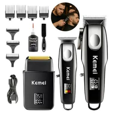 Imagem de Kit Máquina Corte Degradê Kemei Recarregável