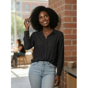 Imagem de Camisa Social Lisa Feminina Manga Longa De Botão Sem Bolso Fresca Leve