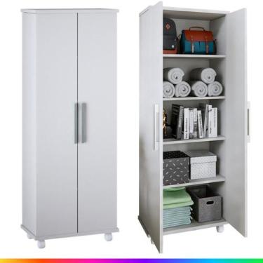 Imagem de Armário Lavanderia 2 Portas com 5 Prateleiras Multiuso com Rodinhas Mó