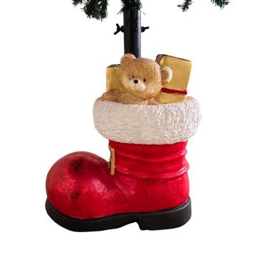 Imagem de Base para Árvore de Natal Bota com Ursinho e Saco de Presentes Suporte em Resina e Metal Vermelho Cromus