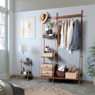 Imagem de Conjunto Mesa de Cabeceira e Arara de Roupas em Aço Begônia CabeCasa M