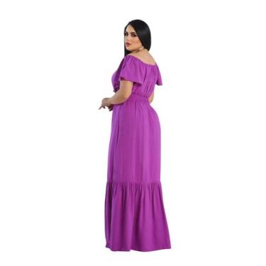 Imagem de Vestido longo ciganinha manga curta viscolinho - Lajma Store, Roxo, M 