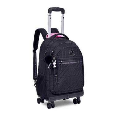 Imagem de Mochila Carrinho Rebecca Bonbon Preto Rosa Lilás Escolar Juvenil Femin