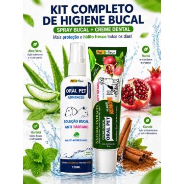 Imagem de Kit Anti Tártaro Pet Spray Bucal + Creme Dental Enzimático Cães Gatos 