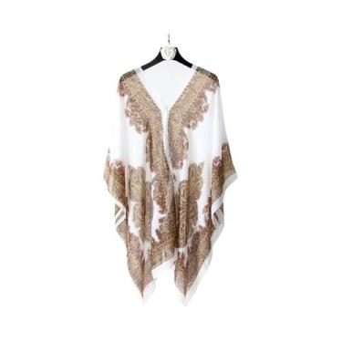 Imagem de Xale Feminino De Chiffon Com Estampa Paisley E Proteção Solar, Toalha 