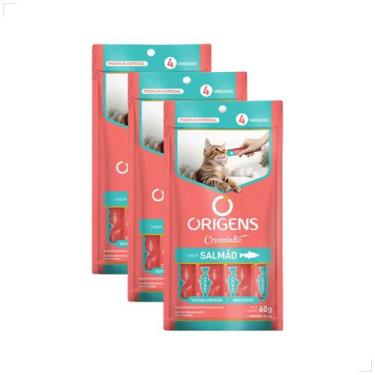 Imagem de Kit 3 Petisco Origens Para Gatos Creminho 60g - Origins, Salmão