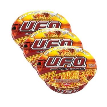 Imagem de Kit 3 macarrão instantaneo nissin yakissoba u.f.o. sabor curry indiano