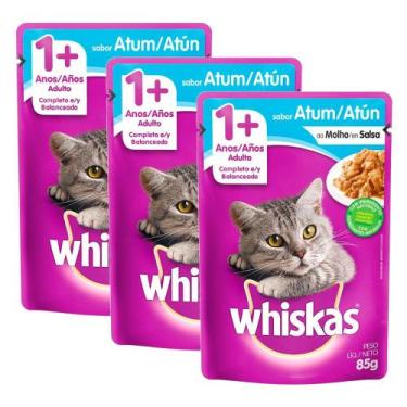 Imagem de Kit 3 Ração Úmida para Gatos Whiskas Adulto 1+ Anos Sabor Atum ao Molh