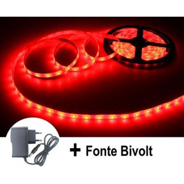 Imagem de Fita Led Vermelho 2835 24W 300 Leds 5 Metros 5M 12V Ip20 Com Fonte - Z