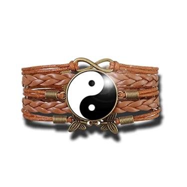 Imagem de Pulseira Feminina Dualismo Yin Yang Preto e branco Ajustável