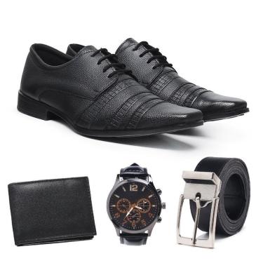 Imagem de Kit Sapato Social Couro + Relógio + Acessórios Masculinos